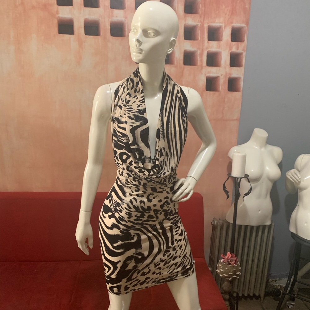Bebé low back halter animal print dress